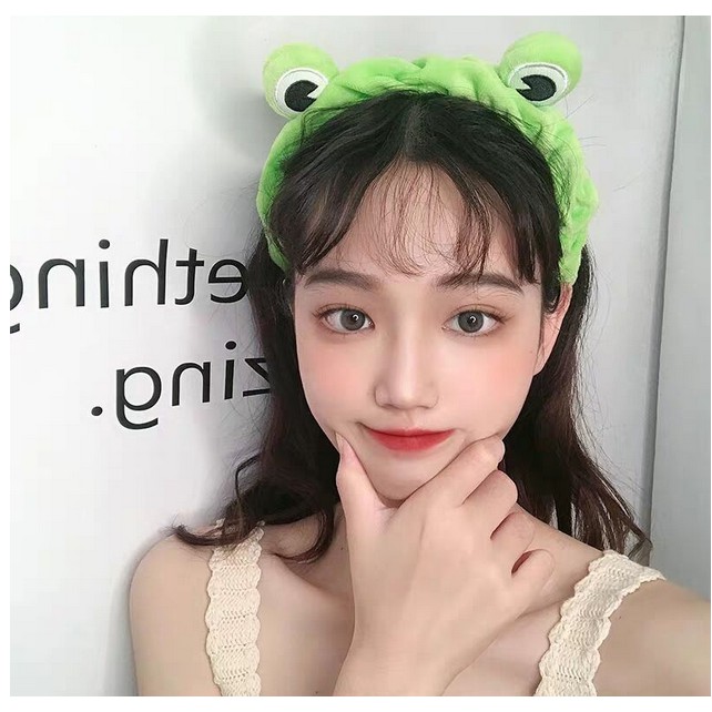 Băng Đô Co Giãn/Cài Tóc Hình Chú Ếch Xanh Lá Hoạt Hình Dễ Thương Vui Nhộn