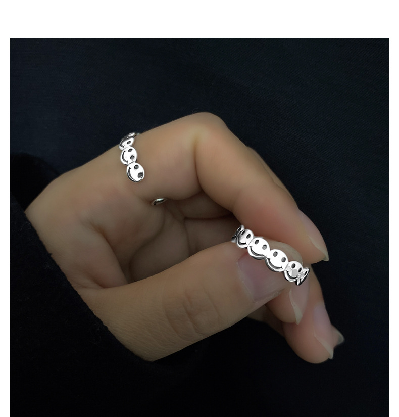 Nhẫn Mạ Bạc S925 Hình Mặt Cười Phong Cách Hip Hop