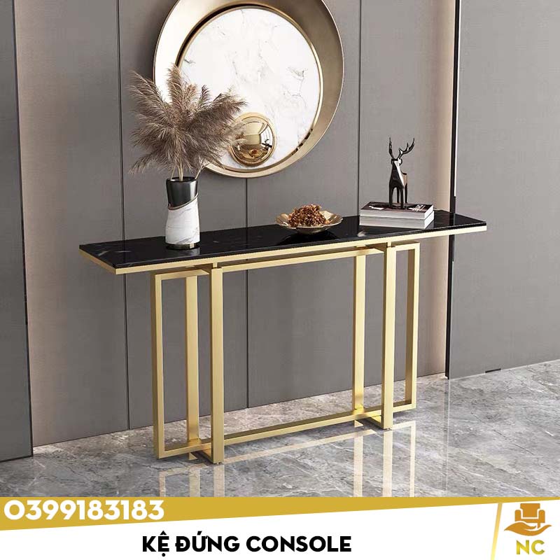 Kệ đứng console mặt đá vân mây, khung chân ống hộp chữ sắt chữ nhật sơn tĩnh điện sang trọng CS#5