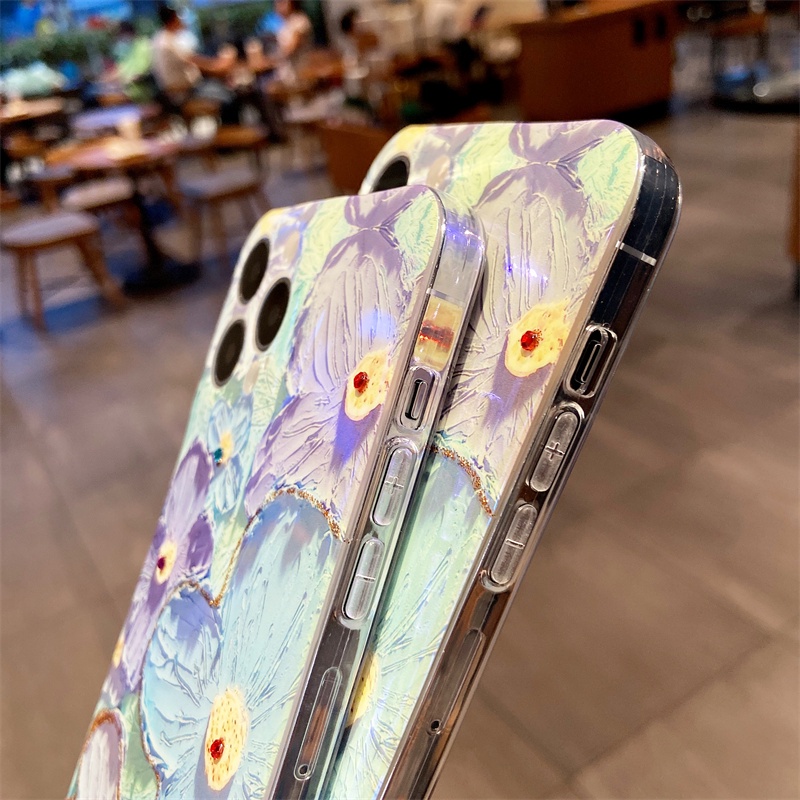 Ốp Điện Thoại Mềm Họa Tiết Tranh Sơn Dầu Nền Xanh Dương Cho iPhone 13 / 12 Pro Max iP11