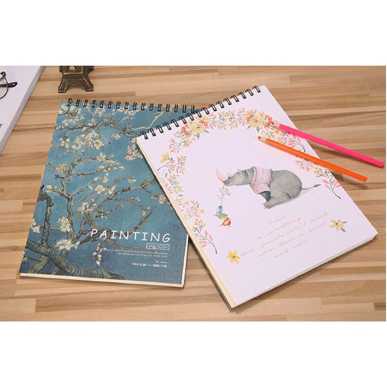 Sổ vẽ chì phác thảo Sketchbook Sổ giấy vẽ gáy lò xo Totoro Doraemon Cỏ Cây Hoa Lá