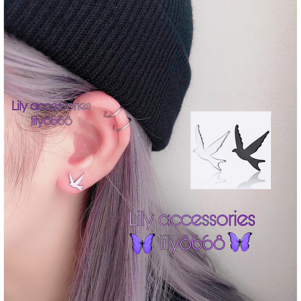 Seagull Earring khuyên tai titan chim hải âu không gỉ không đen không dị ứng cho nam nữ Uniex