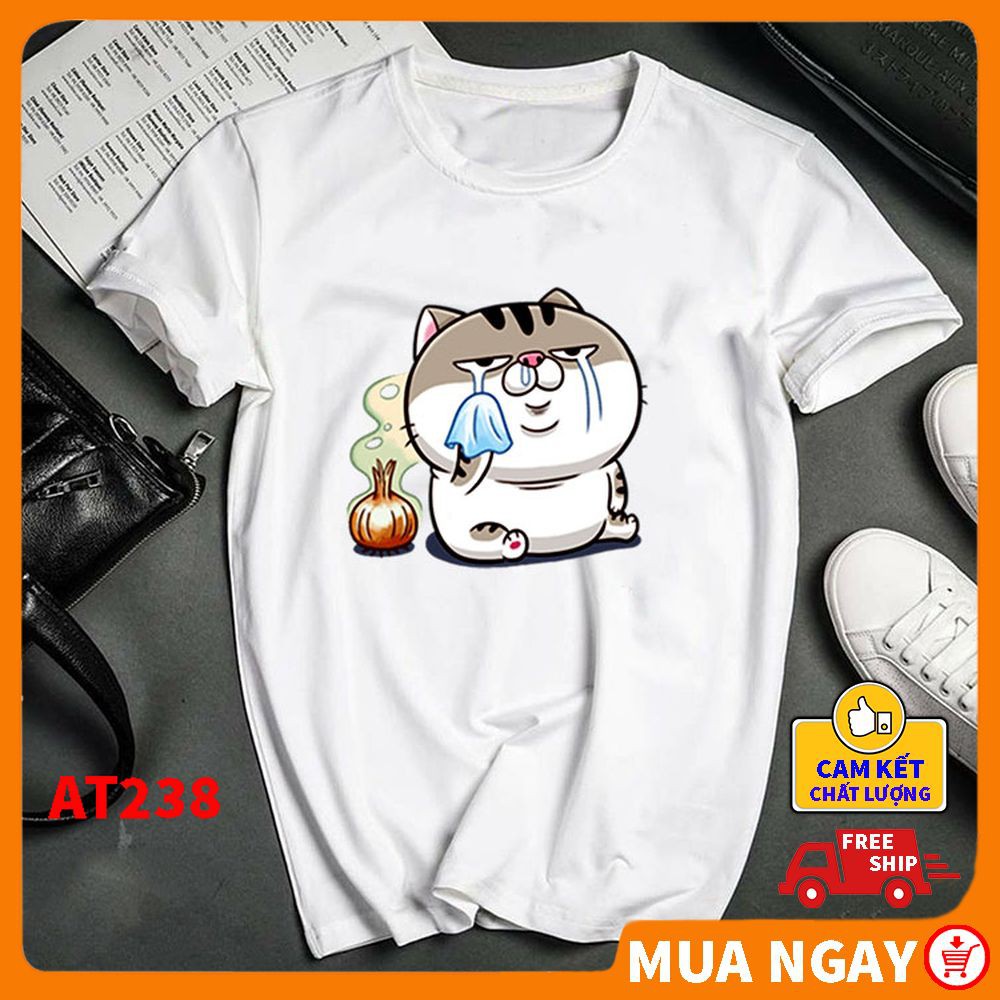 ÁO thun nam nữ Unisex cổ tròn dày dặn in hình Mèo Béo đẹp dễ thương ngáo OTITA