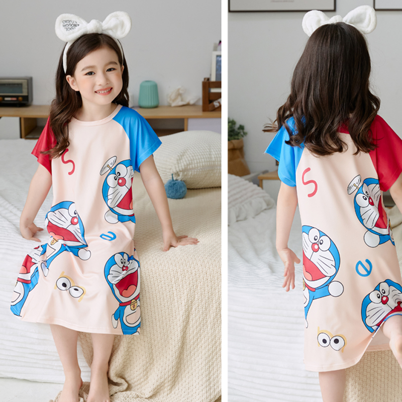 Đầm Ngủ Cotton Ngắn Tay In Họa Tiết Hoạt Hình Cho Bé Gái