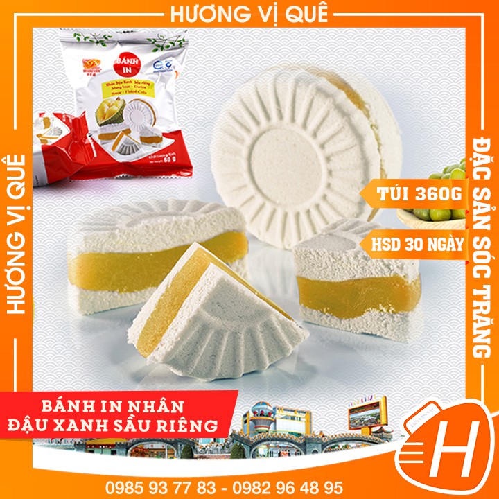 Bánh In Nhân Đậu Xanh Sầu Riêng Tân Huê Viên - Túi 360g(6 Cái) - Đặc Sản Sóc Trăng