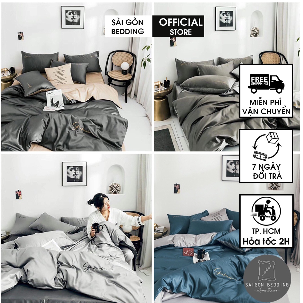 Bộ chăn ga gối Lụa Tencel 40S cao cấp Saigon Bedding nhiều màu trơn may theo yêu cầu M2,M4,M6,M8
