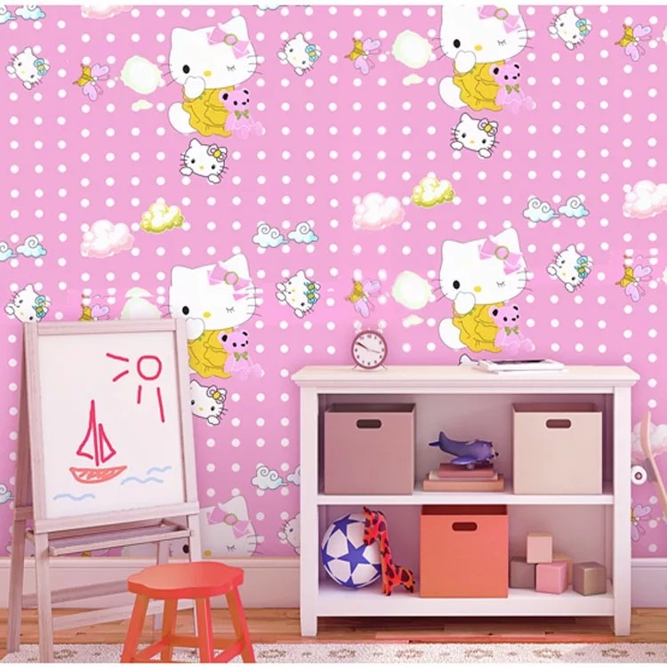 Decal giấy dán tường kitty ôm gấu khổ rộng 0.45m