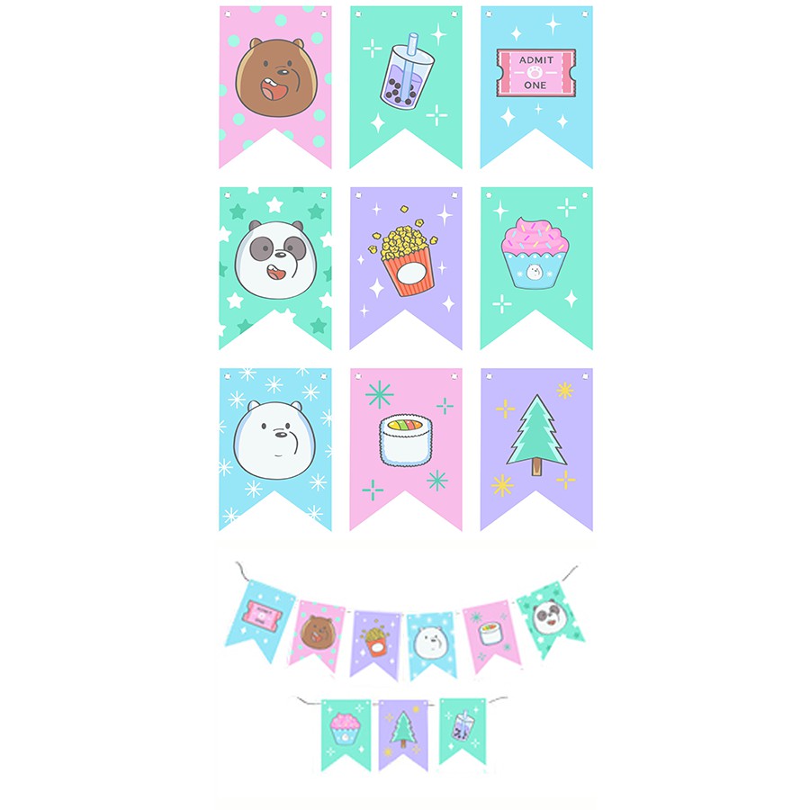 Bộ dây treo bare bear DTSN4 trang trí 1m5 hoàng đế mèo molang pusheen ngựa thần tonton khủng long gấu brown