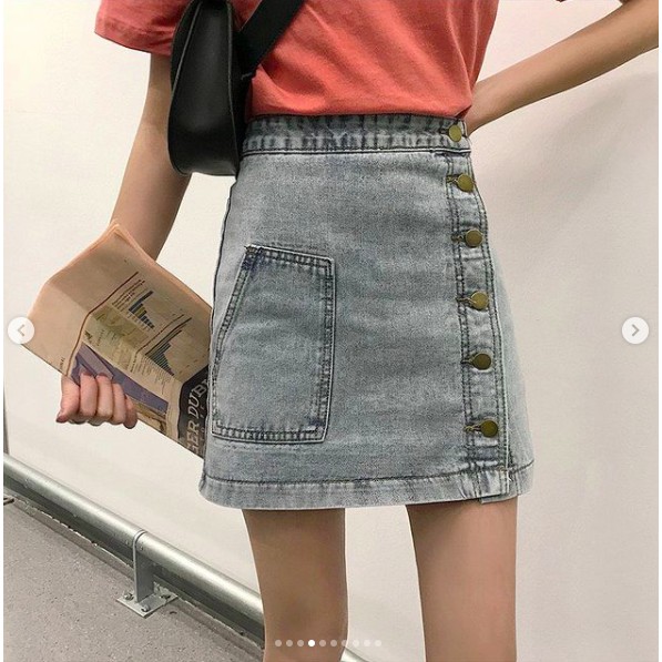 [BIGISZE GIÁ RẺ 50-120kg S-5XL] Chân váy chữ A jean nữ bigsize kiểu dáng ngắn phối nút dành cho các bạn dáng người mập