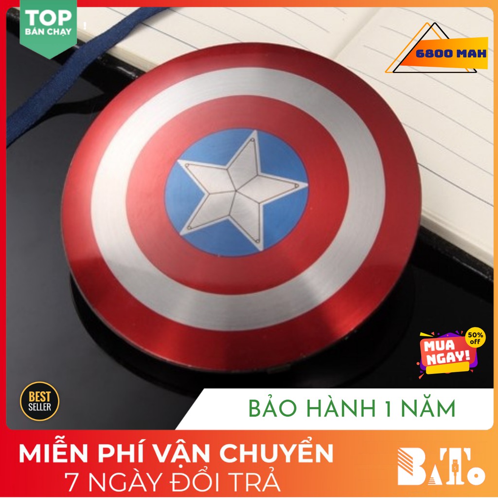 [CỰC ĐỘC] Sạc dự phòng Captain America Avengers 6800mah Kim loại nguyên khối - FULL BOX