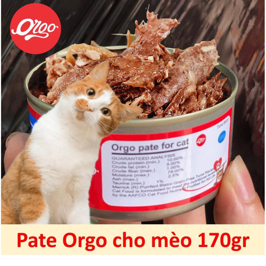Pate Orgo 170gr Pate cho mèo (Lon lớn tiết kiệm) Thức ăn ướt dạng mảnh đóng hộp cho mèo thức ăn mèo dạng sốt