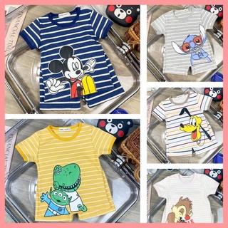[Minky mom] Bộ Cotton Hàn Cộc Tay Cho Bé Trai Bé Gái 8-19kg -TN-IN92 Dệt Sọc In Hoạt Hình Chất Vải Thoáng Mát