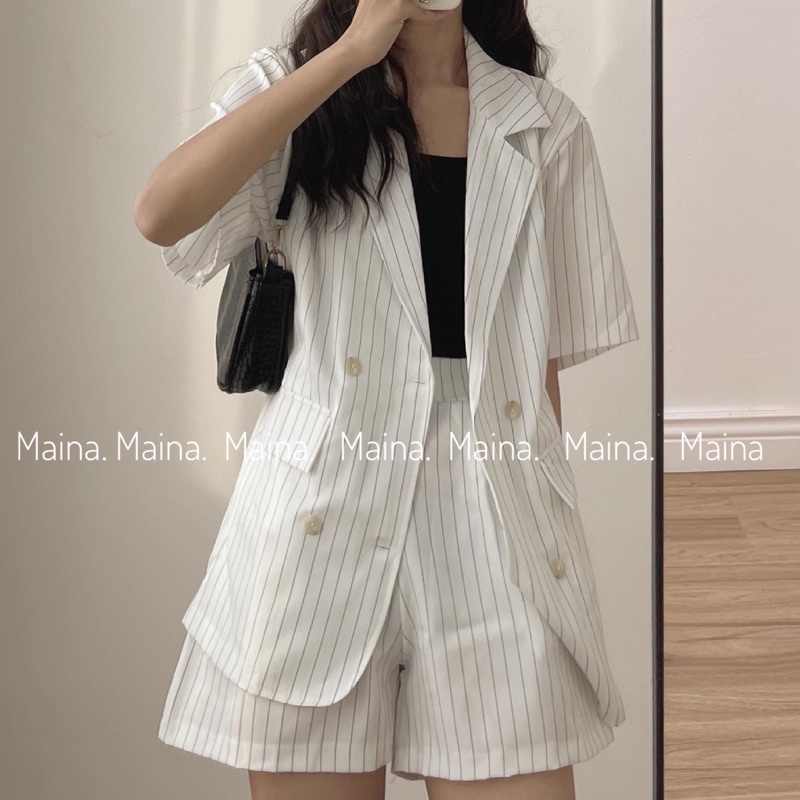 Set vest quần kẻ sooc basic 2 màu đen trắng | BigBuy360 - bigbuy360.vn
