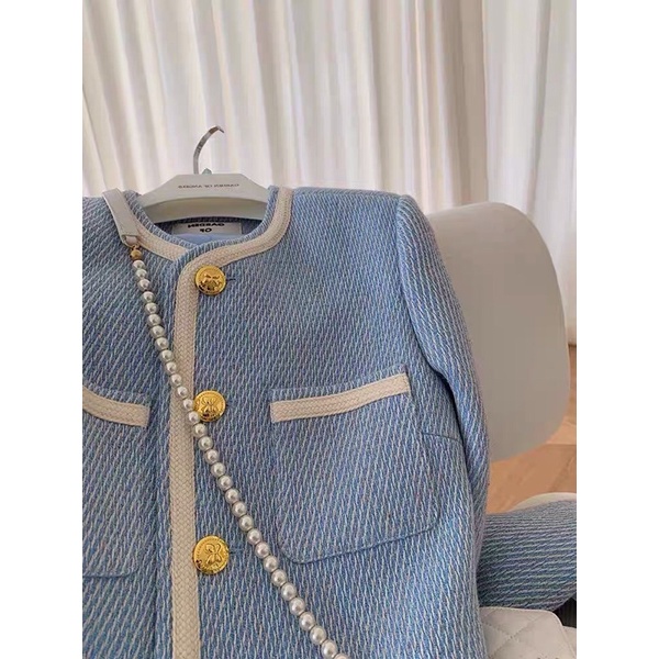 Áo dạ sweet xanh nơ dáng basic