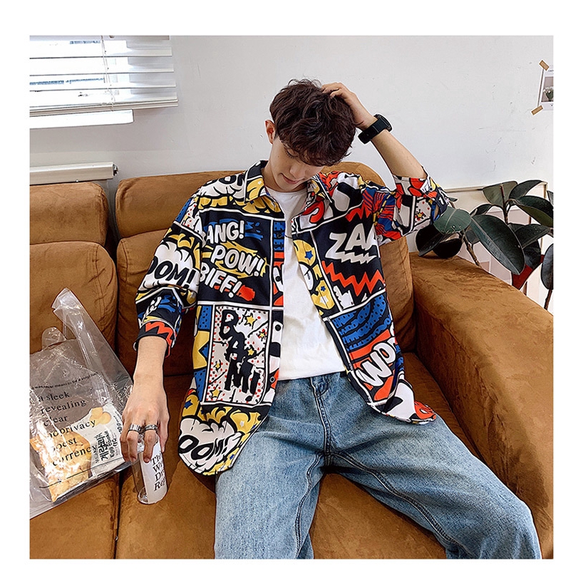 Áo Sơ Mi Nam Tay Dài Họa Tiết Hoạt Hình Phong Cách Hip Hop | BigBuy360 - bigbuy360.vn