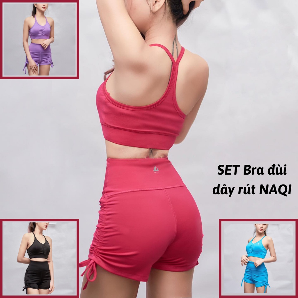 Set Bộ Đồ Đi Biển, Tập Gym, Chạy Bộ, Tập Yoga Aerobic Chạy Bộ Gồm Áo Bra Chun Quần Đùi Dây Rút