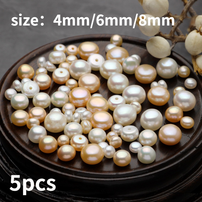 Set 5 Hạt Ngọc Trai Giả Nửa Lỗ 4 / 6 / 8mm Tự Làm Trang Sức