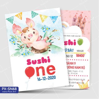 Thiệp thôi nôi –  Sinh nhật Pluxi Bé Heo (PX_SN68)