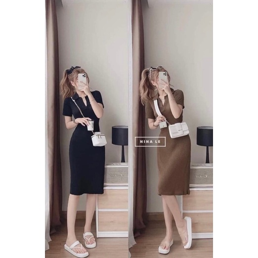 Đầm xốp cổ bẻ tay ngắn