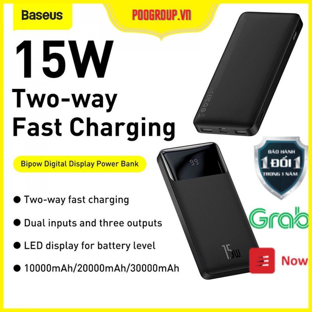 (CHÍNH HÃNG TypeC in/out ) Pin Sạc Dự Phòng BASEUS Bipow 10.000mAh - 20.000mAh Bảo Hành 12 Tháng