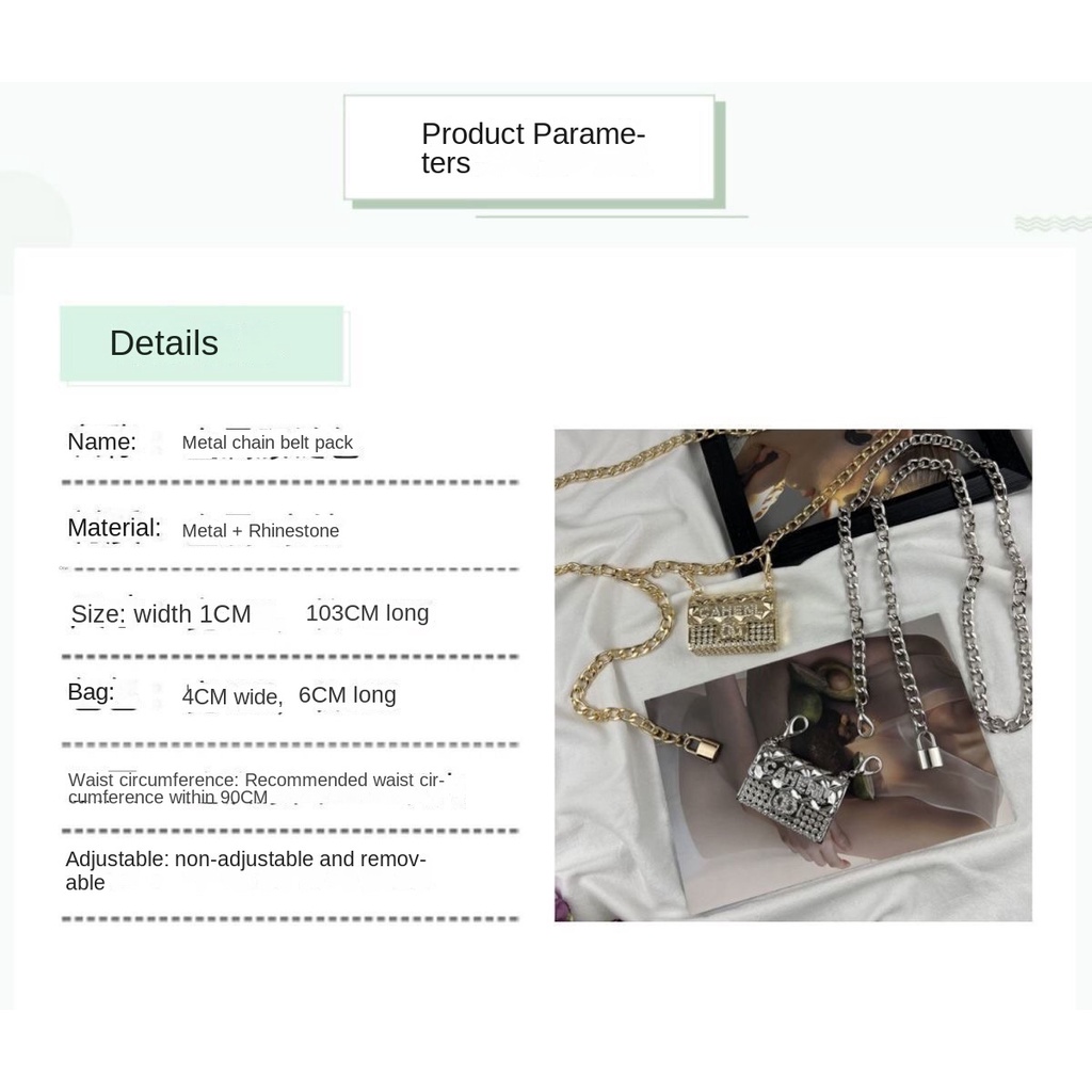 Dây Xích Kim Loại Đeo Thắt Lưng Mini Kèm Túi Xách Thời Trang Cho Nữ