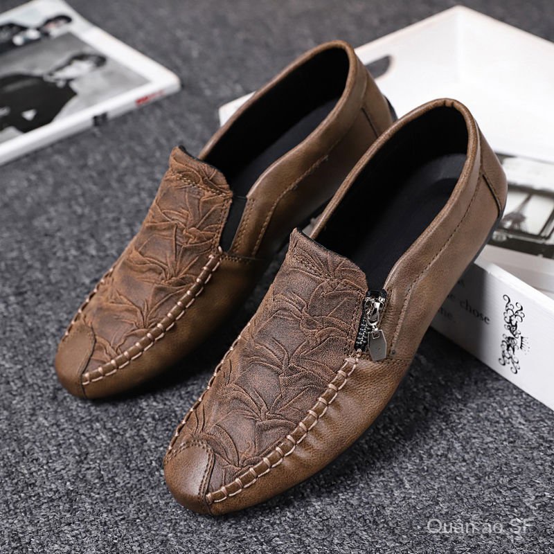 【Quần áo SF】Spring New Men's Shoes Korean Style Tods Social Green Leather Shoes Men's Loafers Breathable Casual Shoes Fashion Shoes