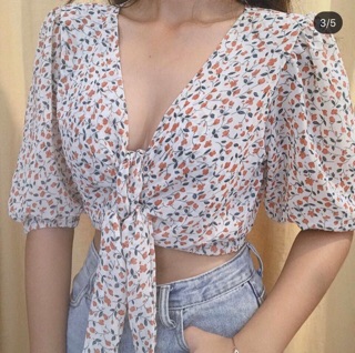 ÁO CROP HOA CỘT NƠ NGỰC (KÈM HÌNH THẬT)