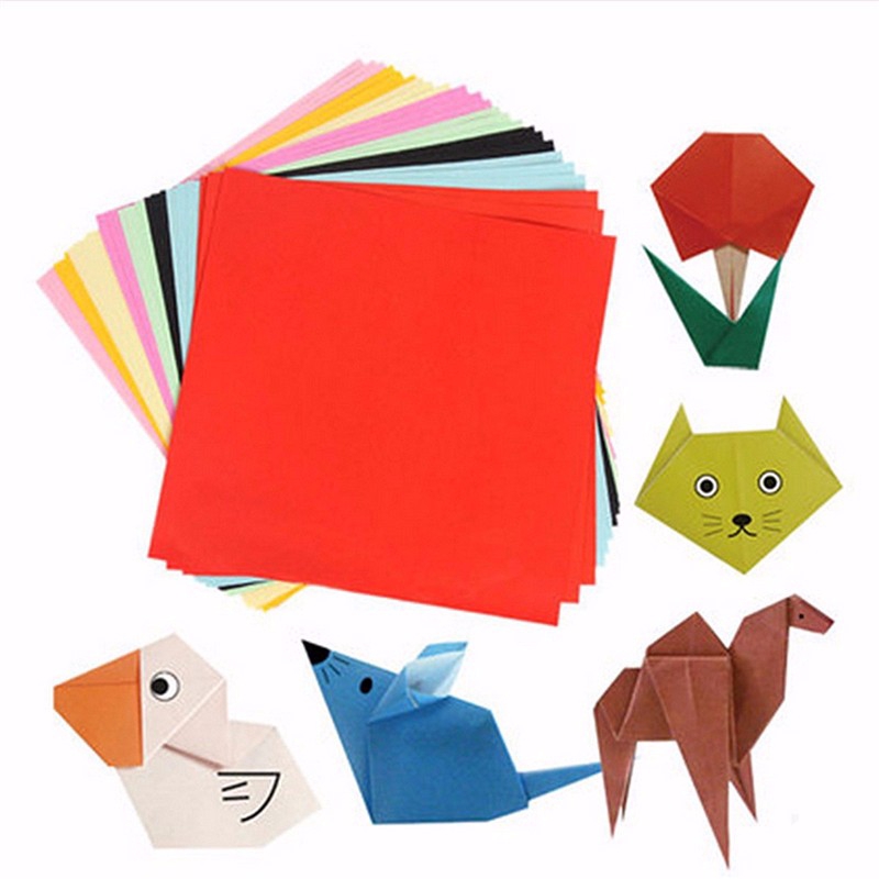 Set 100 Tờ Giấy Xếp Origami 10cm / 15cm Hai Mặt Nhiều Màu Sắc