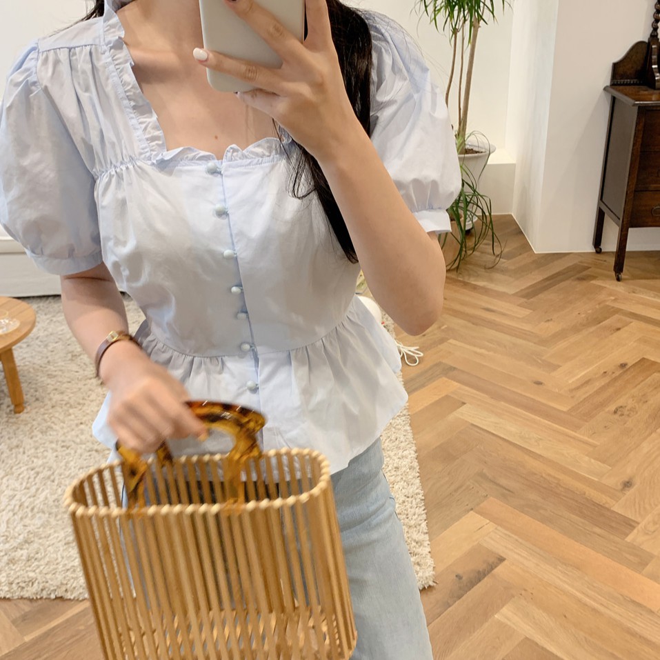 Áo Kiểu Tay Phồng Cổ Vuông Thời Trang Thanh Lịch Cho Nữ 34773