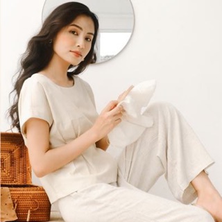 Áo kiểu thời trang nữ linen công sở cổ tròn tay ngắn nữ tính (trắng  / be / xi măng / hồng tím) (THU YÊN)