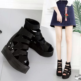 Giày đế xuồng đen cá tính 039