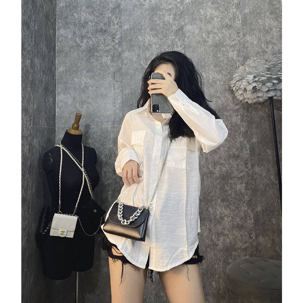 [Ảnh Thật] Áo Sơ-Mi Lụa Đũi Đẹp Xuất Sắc 2 Màu Nâu/Trắng | BigBuy360 - bigbuy360.vn