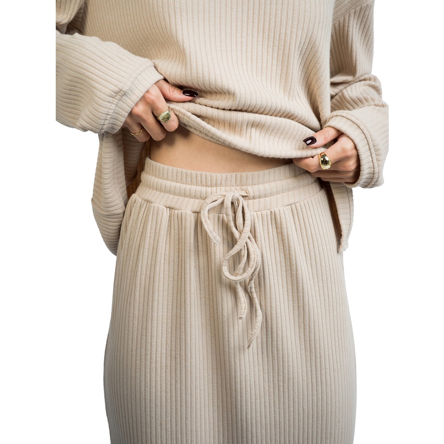 Chân váy lưng thun màu kem, là min - BEIGE KNIT MIDI SKIRT