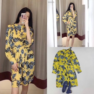 Váy vàng hoa cổ thắt nơ xinh xắn