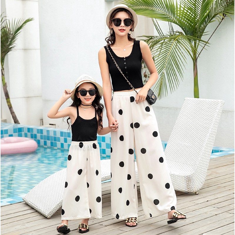 Family Matching Clothing Mother and Daughter Casual Floral Print Long Loose Pants Trousers