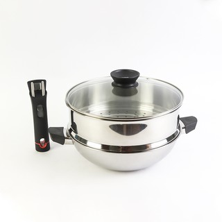 Bộ nồi chảo xửng đa năng chống dính blackcube 3 lớp đúc liền đáy từ t&k kims cook 04 pc