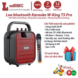 Loa bluetooth w-king T5 pro 20w kèm mic hát karaoke bluetooth, loa karaoke Bluetooth 5.0 - Bảo hành 12 tháng