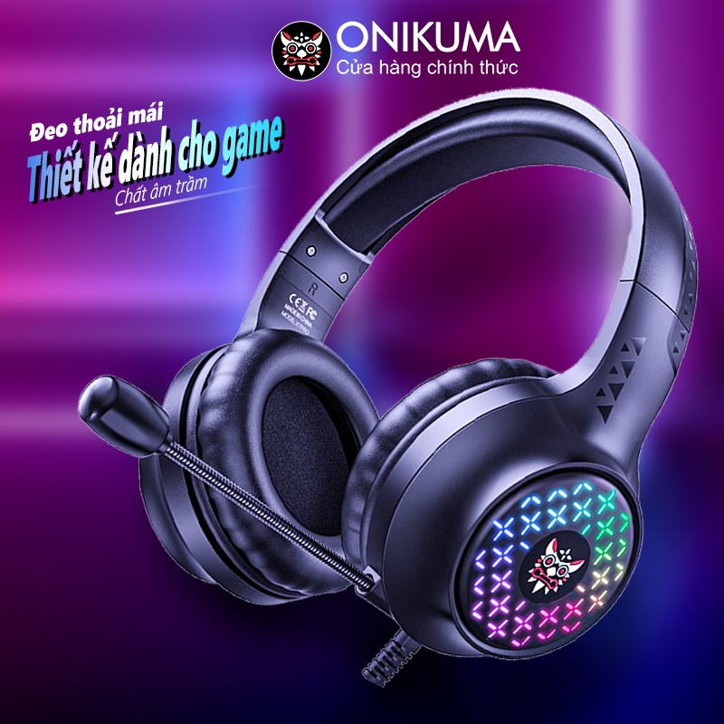 Tai nghe chơi game âm thanh nổi gắn trên đầu ONIKUMA X7 PRO màu đen với micrô và đèn RGB
