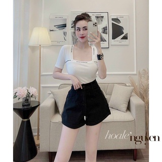 Áo cổ vuông  cộc tay viền chữ  nhiều màu