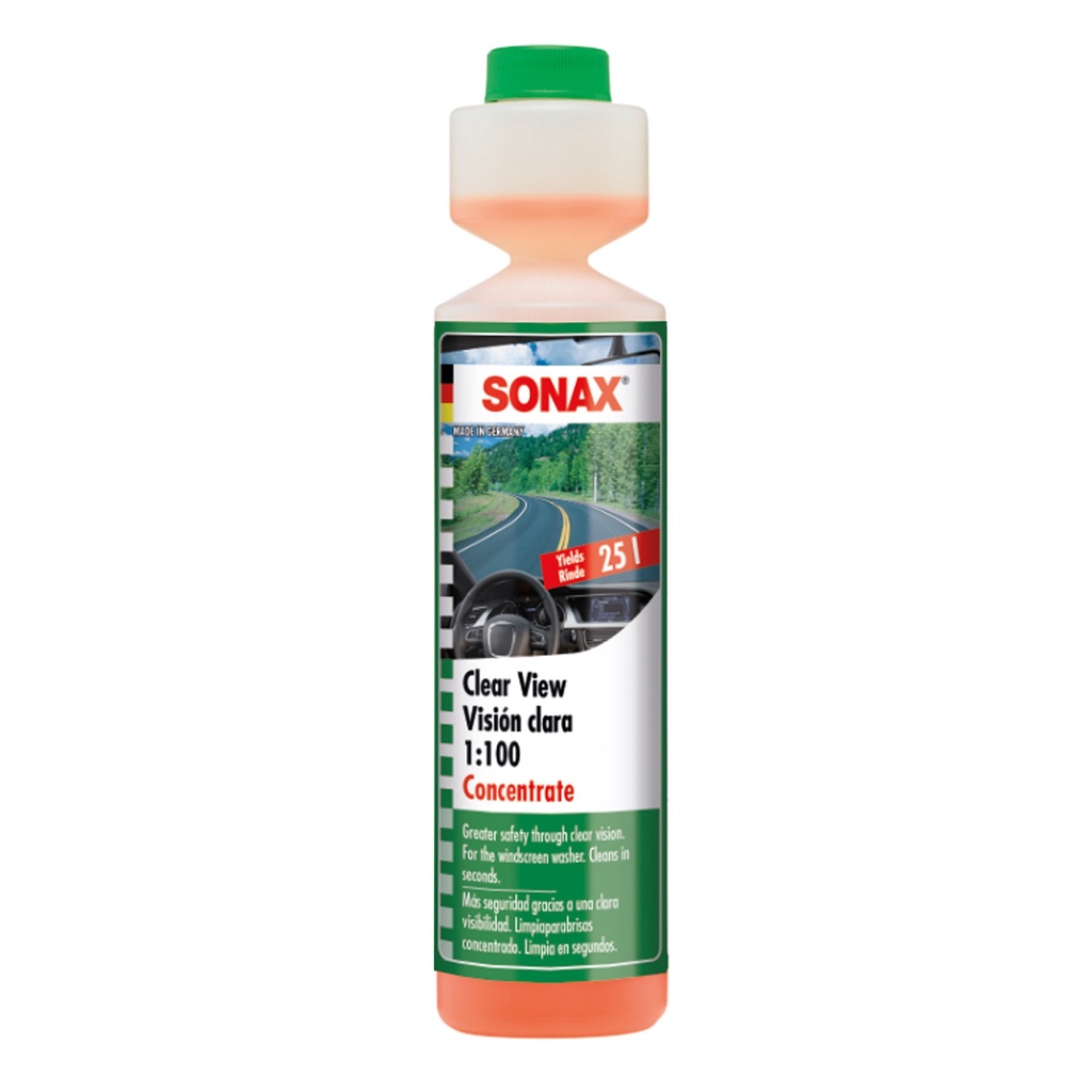 Nước rửa kính lái đậm đặc tỉ lệ 1:100 Sonax 371141 250ml - Làm sạch vết bẩn, ngăn chặn côn trùng, đổ vào két nước trước