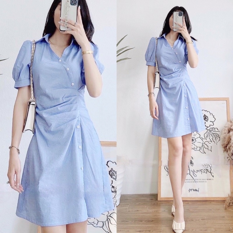 Váy sơ mi nhún eo chun sau co giãn phong cách ulzzang Hàn Quốc