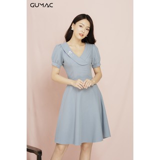 Đầm nữ thêu lá cổ GUMAC MS11919_XANH