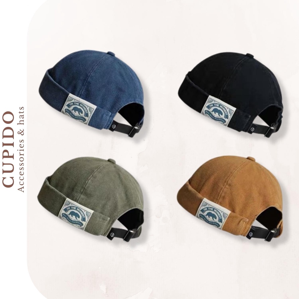 Mũ nồi beret, beanie vải kaki tròn không vành cực chất