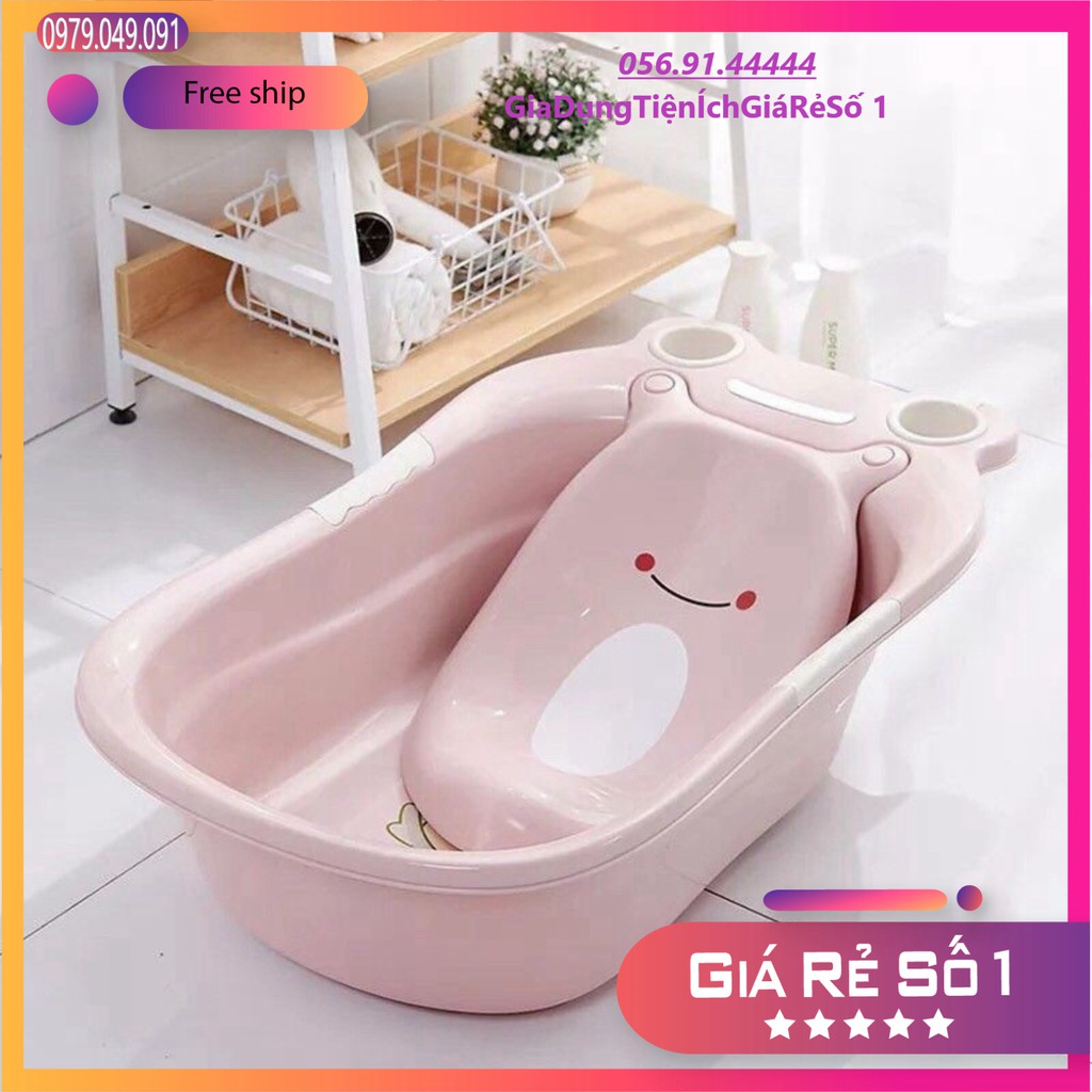 Chậu tắm em bé hình ếch cao cấp có giá đỡ và ngăn để đồ-Chậu tắm đa năng Việt Nhật.
