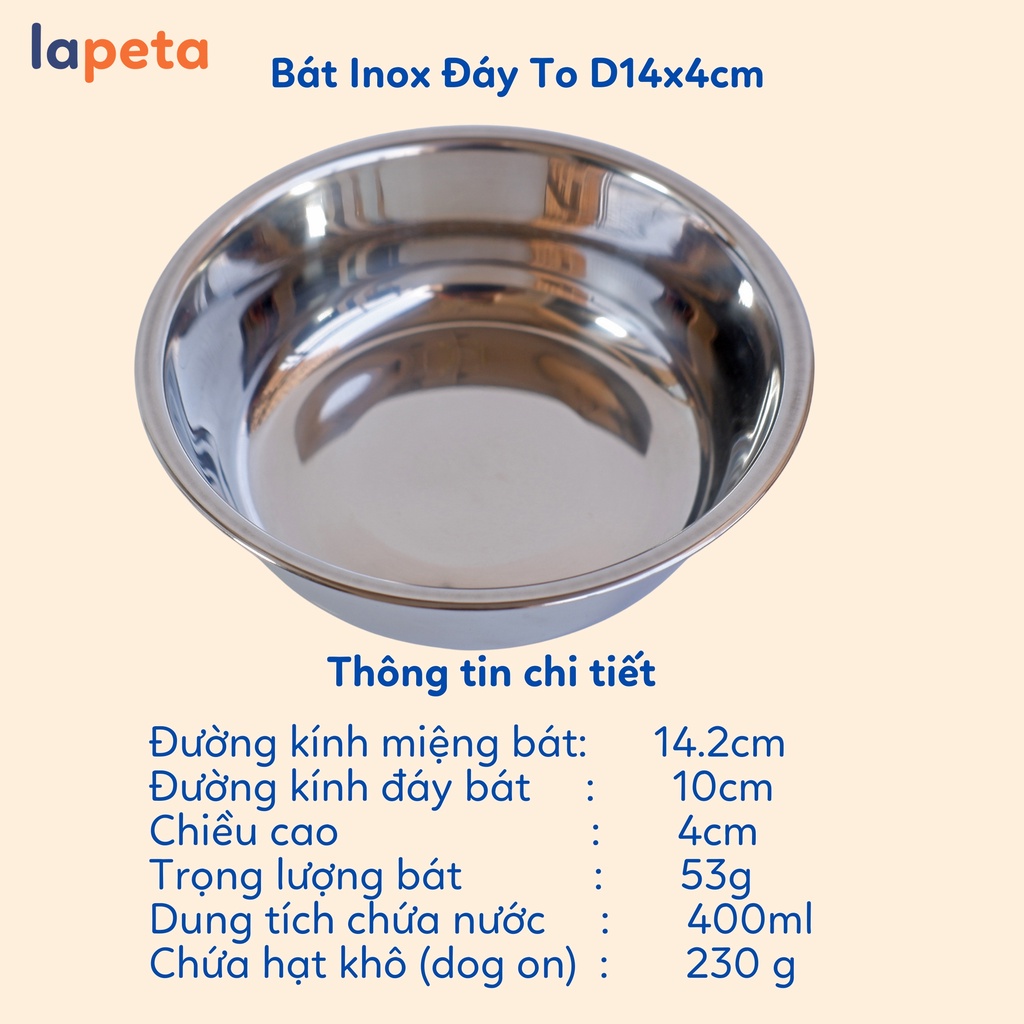 Bát ăn cho mèo bằng inox, ruột bát inox thay thế cho bát tai mèo D14cm Lapeta