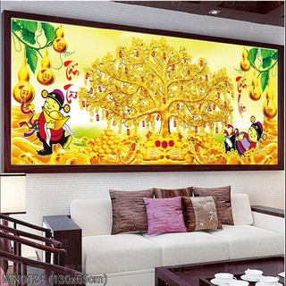 Tranh Thêu Chữ Thập 3D Cây Kim Tiền Tấn Tài Tấn Lộc KT: 90x45cm - 130x60cm