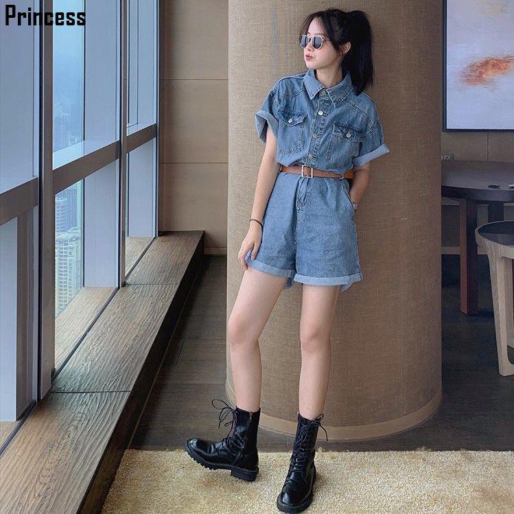 Quần Yếm Jeans Ống Rộng Phong Cách Retro Xinh Xắn Cho Nữ