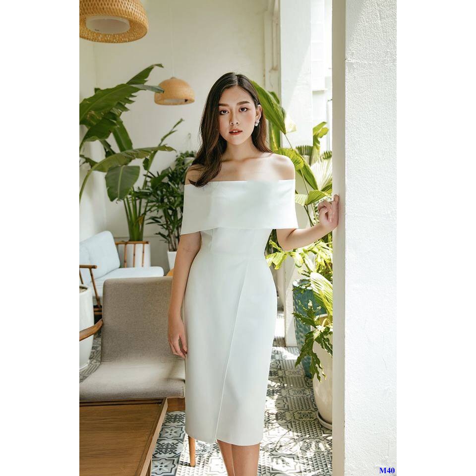 Đầm Dự Tiệc Ôm Body Trắng Vai Ngang Sang Trọng Gợi Cảm