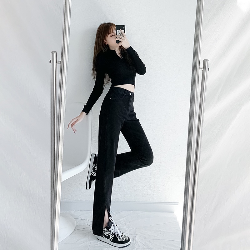 Quần jean lưng cao dáng rộng phong cách thời trang hàn quốc