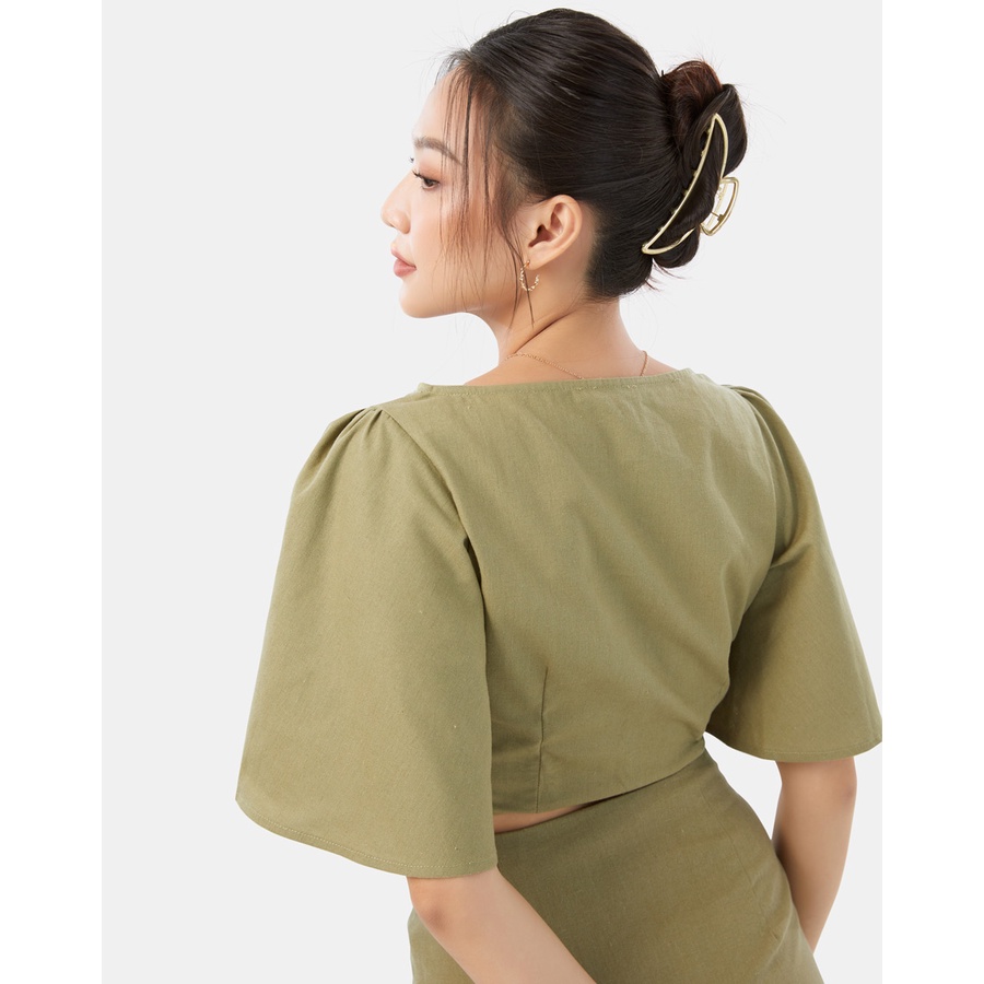 Áo Xoắn Nữ Thời Trang JUNO Cổ V Tay Cánh Tiên JNAKI012